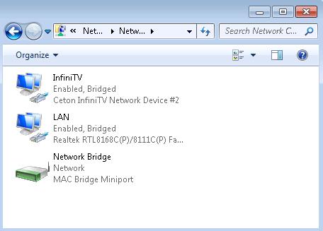 Ceton InfiniTV 4 Bridged for Network Tuner Sharing